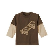 NWT Gymboree Boy Long Double Sleeve Brown Cream Cool Skateboard Appliqué Tee 2T - £11.78 GBP