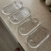 4 Anchor Hocking Clear Snack Plates Ribbed Oval Royal Ruby Collection MCM - £37.26 GBP