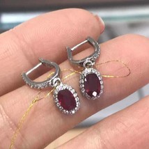 Natural Pigeon Blood Ruby Earrings Real 925 Sterling Silver Red Stone Earrings F - £58.48 GBP