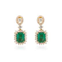 Emerald and Diamond Halo Dangle Earrings - £2,457.62 GBP