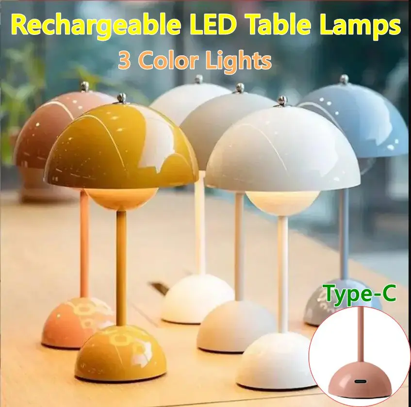 LED Table Lamps Type-C Rechargeable Desk Light Nordic Mushroom Lighting for - $25.85+