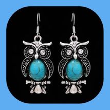 New Beautiful Turquoise   Owl Rhinestone Earrings - $5.00