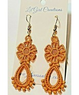 Earrings Drop Dangle Golden Tan Lil*Girl Creations Machine Embroidered 2... - £11.67 GBP
