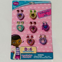 Disney Doc McStuffins Days of the week Jewelry Rings and Sticker Earrings Set - £2.94 GBP