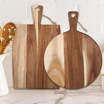 2 Pcs Acacia Wood Cutting Board with Handle Wooden Charcuterie Board Lar... - $158.39
