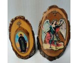Vtg Religious Stickered 4&quot; Archangel Michael 3.5&quot; Saint  Standing Wood S... - £14.08 GBP