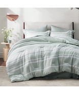 Bed In A Bag King Size 7 Pieces, Sage Green White Striped Bedding Comfor... - £93.18 GBP