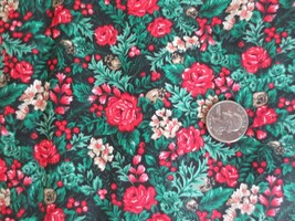 3397. Flowers &amp; Berries On Black Craft, Quilting Cotton FABRIC--45&quot; X 4-1/8 Yds - £9.43 GBP