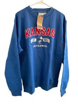 KANSAS JAYHAWKS SWEATSHIRT SPELLOUT MASCOT BLUE NWT PULLOVER CREWNECK QU... - £40.31 GBP