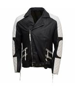 Men&#39;s Leather Jacket Genuine Lambskin Black &amp; White Quilted Designed Jacket - £128.78 GBP