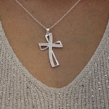 925 Silver Cross Necklace, Religious Jewelry Gift, Crystal Pendant, Women Christ - £47.10 GBP