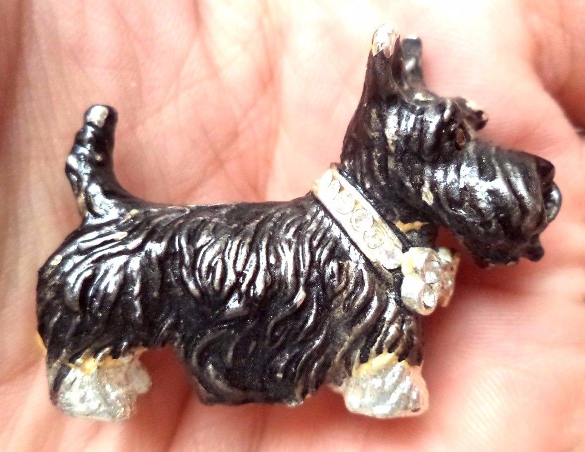 Primary image for Black SCOTTY SCOTTISH TERRIER Dog Pin with Rhinestone Collar -Dimensional Design