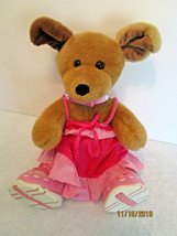 Build A Bear GIRL PUPPY DOG Plush 16&quot; Brown w/ Pink Skechers, Sundress &amp; Collar - £15.72 GBP