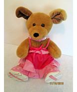 Build A Bear GIRL PUPPY DOG Plush 16" Brown w/ Pink Skechers, Sundress & Collar - £15.73 GBP