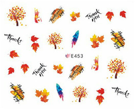Nail Art 3D Decal Stickers Thanksgiving Red Fall Leaves Autumn thank you E453 - £2.59 GBP