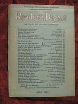 Reader&#39;s Digest May 1941 Rex Beach A. J. Cronin Dorothy Canfield Jan Valtin - £6.37 GBP