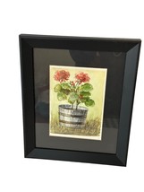 Watercolor Geranium Flowers Picture Frame Black Rectangle Shape Vintage? - £12.65 GBP