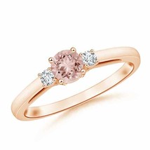 ANGARA Round Morganite &amp; Diamond Three Stone Engagement Ring in 14K Gold - £586.70 GBP