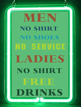 Men No Shirt No Service Ladies No Shirt Free Drinks Advertising Neon Sign - £59.77 GBP