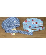 2 Ponytail Scrub Caps, Blue Scalloped &amp; Medical Dr Nurse Print - $17.82