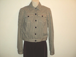 Worth Jacket X Small 2 Cropped Black &amp; Gray-Cream Stripes Front Buttoned... - £17.98 GBP
