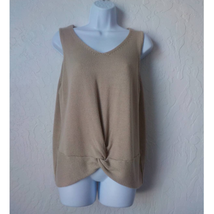 APT 9 Beige Knit Tank Top Women size XL Front Knot Sleeveless V-Neck Flowly - £11.86 GBP