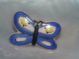 Estate Small Blue Yellow with Gilt Outline Painted Ceramic BUTTERFLY Hat Pin – - £6.86 GBP