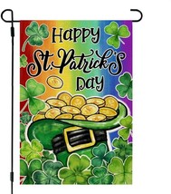 St. Patrick&#39;s Day Garden Flag 12x18 Green Shamrocks Hat of Gold End of R... - $7.91