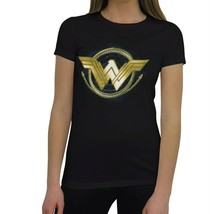 Wonder Woman Movie Golden Lasso Logo Women&#39;s T-Shirt Black - £27.16 GBP