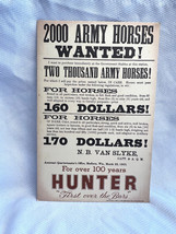 Vtg Hunter Blended Whiskey Army Calvary Purposes Horses Wanted Sign Poster  - £47.92 GBP
