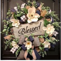 Elegant Magnolia Wreath with Buffalo Plaid - 20” Spring Summer Front Doo... - $106.87