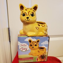 Ceramic Animal Planter for succulents or small plants, 4" yellow cat, Jay Jaguar