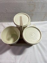 Vintage Tupperware Almond Taupe 757-4 Condiment Caddy Server Missing 1 Lid - £6.17 GBP