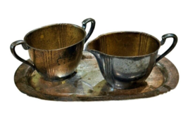 WM Rogers Silver-plated Creamer and Sugar Bowl Set with Tray Vintage NO LID - £6.86 GBP