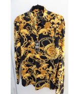 NEW Baroque Gold Lion Famous Italian Designer Mens Long Sleeve Dress Shi... - £58.81 GBP