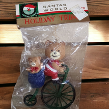 Plastic Teddy Bears on Big Wheel Bicycle Kurt Adler Christmas Ornament NOS - $132.13 MXN