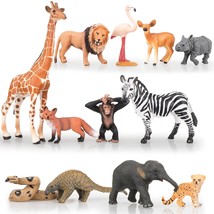 12Pcs Realistic Jungle Animals &amp; Zoo Animals Figurines, 2-6&quot; Plastic Safari Anim - £35.71 GBP