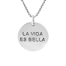 Life is Beautiful &#39;La Vida Es Bella&#39; Engraved Sterling Silver Pendant Necklace - £13.39 GBP