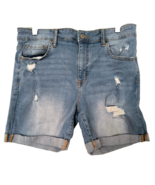 Aeropostale Jean Shorts Women&#39;s Size 14 Distressed Blue Stretch Denim Ro... - £13.96 GBP