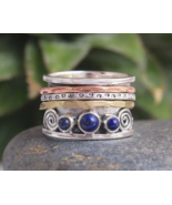 Lapis Lazuli Ring, Three Tone Boho Ring - £8.80 GBP
