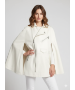Lambskin Unique Casual White Poncho Style Leather Women's Jacket Soft Wear Biker - $224.67 - $238.72