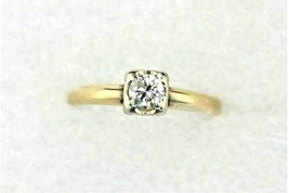 1/3 ct Diamond Solitaire Ring REAL SOLID 14 k Yellow Gold 1.5 g Size 6.5 - £468.56 GBP