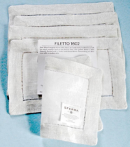 Sferra Filetto Cocktail Linen Napkins 5 PC. White/Metallic Silver Border... - $32.57