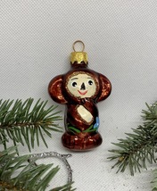 Brown Cheburashka glass Christmas handmade ornament, Christmas glass decoration - £11.99 GBP