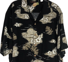 Caribbean Mens Aloha Hawaiian Large Shirt Hibiscus Flower Island Palm Tree Black - £31.96 GBP