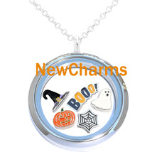 Halloween Floating Locket Gift Set - Includes Necklace &amp; 5 Spooky &amp; Scary Cha... - £7.94 GBP
