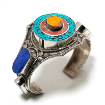 Coral Turquoise Lapis Lazuli Handmade Bohemian Jewelry Cuff Nepali 7-9&quot; SA 538 - £17.67 GBP