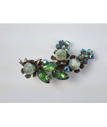 Vintage 1960&#39;s Beau Jewels Brooch Pin Sage Green AB Rhinestones Floral D... - £46.56 GBP