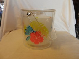 Clear Acrylic Ice Bucket With Handle, Flowers &amp; Leaves Design - £39.81 GBP