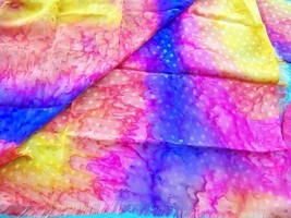 Handpainted Silk Jacquard Scarf Fabric Piece Crafts Trim Decor - £9.59 GBP